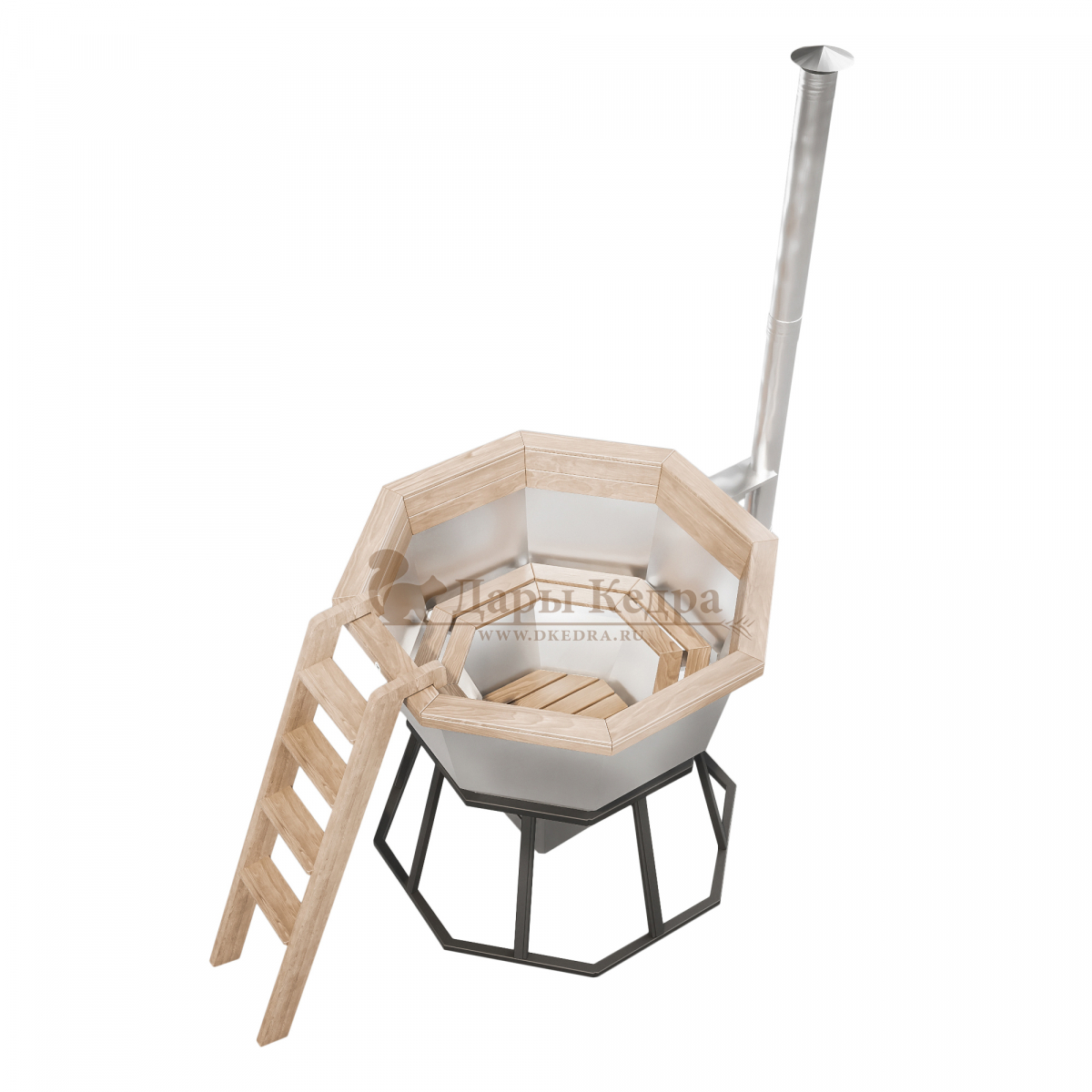 Банный чан из нержавеющей стали Ø-1750 на подставке с приварной печью с водяной рубашкой